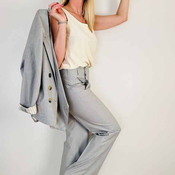 Kenzo double breasted blazer and wide leg pants striped 100% cotton suit - Picture 10 of 16